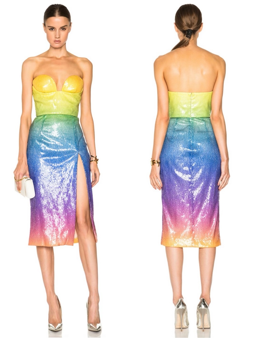 Cushnie Et Ochs sequin ombré bustier Samantha midi dress in tropical ombré 0 XXS